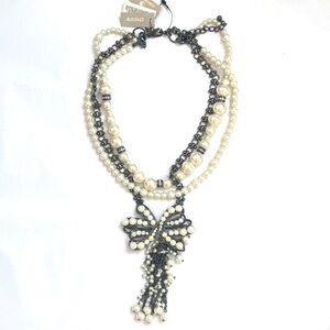 Chico's Faux Pearl and Black Beaded Necklace